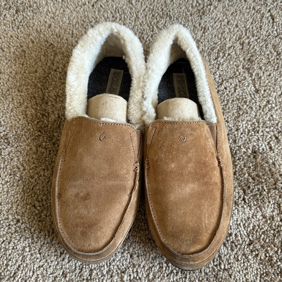 Olukai Women’s Ku’una Brown Suede Leather Sheepskin Fur Slip On Shoes Slippers - Picture 2 of 9